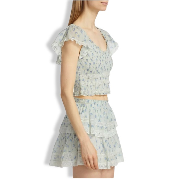 LOVESHACKFANCY Beaming Smocked Printed Cotton Top XS - Picture 3 of 6